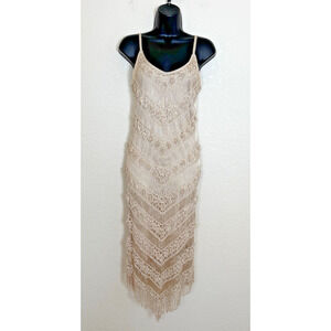 Vtg Caché Dress Crochet Midi Art Deco Flapper Gatsby Ethereal Romantic Retro, XS